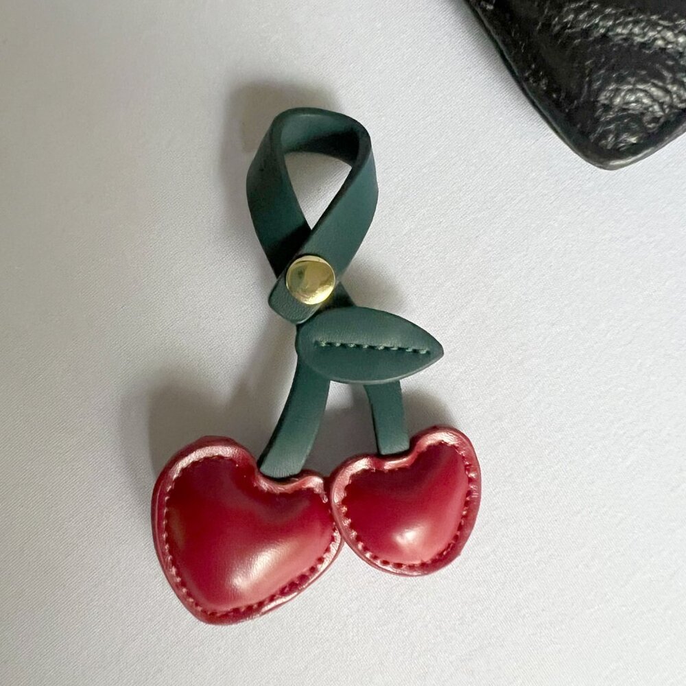 NEW Cherry Vegan Leather Bag Purse Charm or Key Chain - Picture 1 of 2